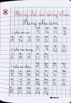 an open notebook with writing on it and the words bang chua vung thau