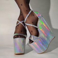 Women Platform Wedges Sandals Holographic 20CM High Heels Pumps Party Show Handmade Ladies Shoes Woman Big Size 41 46 47 Heel Height: Super High (8cm-up) With Platforms: Yes Platform Height: 7cm And Up Sandal Type: basic Origin: Mainland China Occasion: Casual Upper Material: Synthetic Outsole Material: RUBBER Back Counter Type: None Pattern Type: Solid Side Vamp Type: Open Fit: Fits true to size, take your normal size Style: fashion Heel Type: Wedges Lining Material: Synthetic Closure Type: buckle strap Model Number: 3256805931030540 Item Type: sandals Holographic Fashion, Wedges Sandals, Fashion Heels, Platform Wedge Sandals, Shoes Woman, Ladies Shoes, Heels Pumps, High Heel Pumps, Platform Wedges