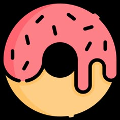 a donut with pink icing and sprinkles on the top, in a circle