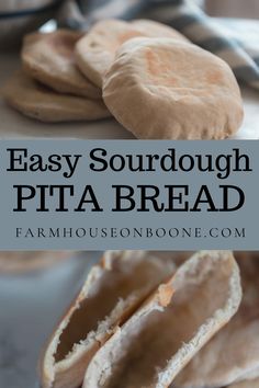 homemade sourdough pita bread recipe with text overlay