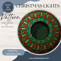 a christmas wreath is shown with the words, step by step pattern on it's front