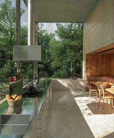 the kitchen is clean and ready to be used as a dining room or office area