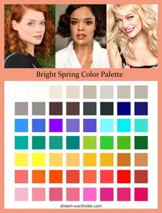 Bright Spring Color Palette and Wardrobe Guide | Dream Wardrobe Clear Spring Winter Outfits, Bright Spring Black Women, Bright Spring Winter Outfits, Bright Spring Outfits, Bright Spring Color Palette, Clear Spring Palette, True Spring Color Palette, True Spring Colors, Concept Wardrobe