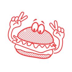 a drawing of a hamburger with eyes and hands