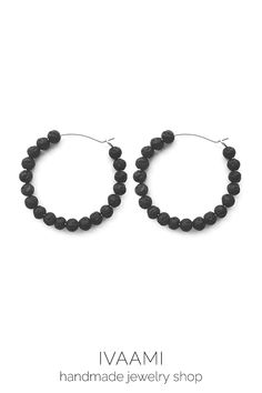 Black lava rock beaded hoop earrings. 38 mm. Hoop earring is made of stainless steel (hypoallergenic). #etsy #blackearrings #blackhoopearrings #beadedhoops #beadedearrings #beaded hoopearrings #hoopearrings #gothearrings #gothjewelry #gothicearrings #gothicjewelry #emoearrings #emojewelry #egirlearrings #egirljewelry #lavarockjewelry #lavarockearrings #blacklavajewelry #blacklavaearrings #lavastonejewelry #blacklavastone #volcanicstoneearrings Lava Stone Jewelry, Lava Earrings, Lava Jewelry, Lava Rock Jewelry, Spike Hoop Earrings, Goth Earrings