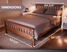 a bed with measurements for the headboard, foot board and foot board on it