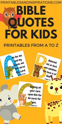 the bible quotes for kids printables from a to z book with an elephant and giraffe