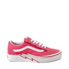 Vans Old Skool Glitter Bolt Skate Shoe - Pink / White Pink Skate Shoes With Vulcanized Sole, Pink Vulcanized Sole Skate Shoes, Trendy Pink Skate Shoes For Skateboarding, Pink Vans Skateboarding Sneakers, Pink Vans Sneakers For Skateboarding, Pink Vans Shoes, Colorful Vans, Cute Vans, Vans Warped Tour