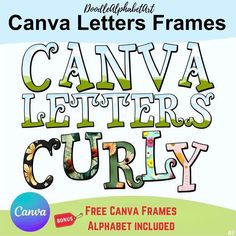 a poster with the words canva letters and cursy written in different colors