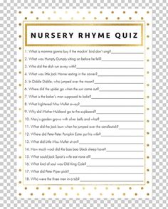 a printable nursery rhyme quiz game with gold dots on the top and bottom