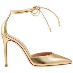 Gianvito Rossi Ladies Heels. SKU: G40147.15RICNPS. Color: Gold. Gianvito Rossi Ladies Gold Nappa Silk Heels. A pair of nappa silk heels featuring a pointed toe, straps with self-tie fastening at the ankle, branded insole, leather sole and set on stiletto heels. Please visit the brand website for sizing information. Size: 5.  Gender: female.  Age Group: adult. Gold High Heel Court Shoes With Reinforced Heel, Gold Court Shoes With Branded Heel Counter, Gold Ankle Strap Court Shoes With 4-inch Heel, Gold Court Shoes With Branded Heel, Gold Court Shoes With Ankle Strap And 4-inch Heel, Gold Court Shoes With Reinforced Heel For Evening, Elegant Gold Ankle Strap Court Shoes, Gold High Heel Office Shoes, Elegant Gold Court Shoes With Ankle Strap