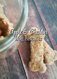 apple and cheddar dog biscuits in a glass bowl