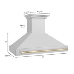 the range hood is shown with measurements