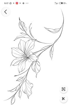 a line drawing of flowers and leaves on a white background with the words,'i love