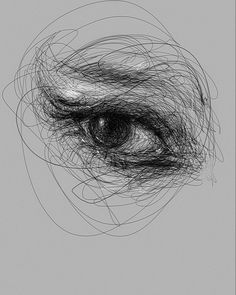 an eye is shown in black and white, with lines coming out of the iris