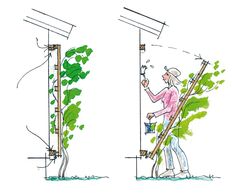 a drawing of two people working in the same area, one is holding a ladder