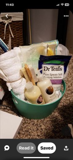 a green bowl filled with personal care items