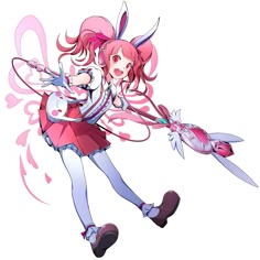 an anime character is flying through the air with a pair of scissors in her hand