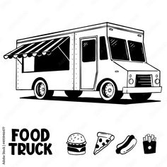 a food truck with an awning on the roof and some other items around it