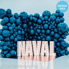 the word naval is surrounded by blue balls and stands in front of a white background