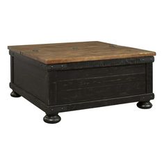 an old wooden box with wheels on the bottom and one drawer at the top, sitting in front of a white background