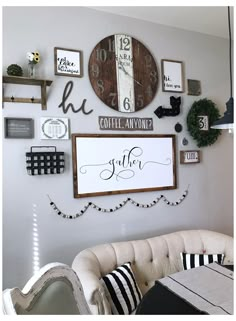 (paid link) Wall Art ideas in 2021 | decor, house decor, wall decor. Wall Clock Vaulted Ceiling, Farmhouse Kitchen Wall Clocks, Farmhouse Wall With Clock, Large Farmhouse Wall Clock, Dining Room Wall Decor Modern Farmhouse, Wall With Clock Ideas Decor, Collage Wall With Shelves, Clocks In Living Room, Farmhouse Gallery Wall Living Room