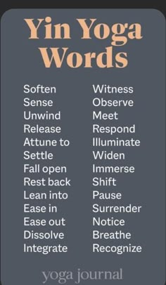 the yin yoga words poster is shown