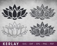 four black and white lotus flower designs