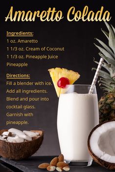 there is a pineapple and coconut drink on the table