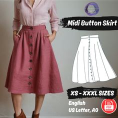 Button Skirt Pattern, Linen Pockets Skirt Pattern, Symmetrical Cottagecore Skirt Pattern, XS - XXXL Easy Pattern, Beginner Pattern What this sewing pattern includes: ❤️️Sewing pattern in US Letter (A4 Size with original size of US Letter Print) and A0 size ❤️️Sewing Instructions and detailed size chart for any level of sewist ❤️️Correct size measurement guide ❤️️PDF file type for all files You can choose only to print the size you need. Each size is subtracted on a separate file, for ease of use Woven Skirt Pattern, Beginner Skirt Sewing Pattern, Free Skirt Sewing Pattern, Beginners Sewing Project, Button Skirt Pattern, Linen Skirt Pattern, Pocket Skirt Pattern, Simple Skirt Pattern, Free Skirt Pattern