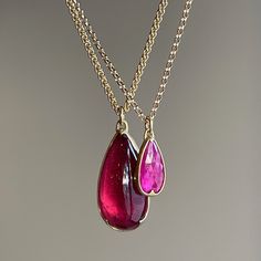 18k & Pear-Shaped Rubellite Tourmaline Pendant & Rose-Cut Pear-Shaped Ruby Pendant by Gabriella Kiss #gabriellakiss #futureheirlooms #augustla Pretty Trinkets, Gabriella Kiss, Fancy Jewelry Necklace, Pretty Jewelry Necklaces, Fashionable Accessories, Stone Jewellery, Rubellite Tourmaline, Tourmaline Pendant