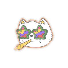 a sticker with a cat wearing sunglasses and eating an ice cream cone in front of it