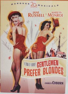 DVD 1953 Vintage Movie titled Gentlemen Prefer Blondes starring Marilyn Monroe & Jane Russell Gentlemen Prefer Blondes is a 1953 American musical comedy film based on the 1949 stage musical of the same name. It was directed by Howard Hawks and stars Jane Russell and Marilyn Monroe, with Charles Coburn, Elliott Reid, Tommy Noonan, George Winslow, Taylor Holmes and Norma Varden in supporting roles.Wikipedia Director: Howard Hawks Produced by: Sol C. Siegel Screenplay by: Charles Lederer Who was th Klasik Hollywood, Blonde Movie, Julie Adams, Dorothy Lamour, Filmy Vintage, Jane Russell