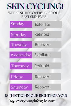 Skin Care Retinol Routine, Retinol Cycling, Skin Recycling Routine, Retinol Skincare Routine Order, What Is Skin Cycling, Weekend Skincare Routine, Skin Cycle Routine, Skin Cycling Calendar, Skin Care Cycling Routine