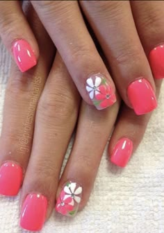 Pink Nails With One French Tip, Finger Nail Designs Summer, Very Short Nails Ideas Summer Gel, Gel Nail Designs For Spring French Tips, Fun Summer Nails Short Gel, May Dip Nails Ideas, Pink Nail Flower Designs, Cute Short Gel Nails Summer Pink, Spring Sns Nails Colors