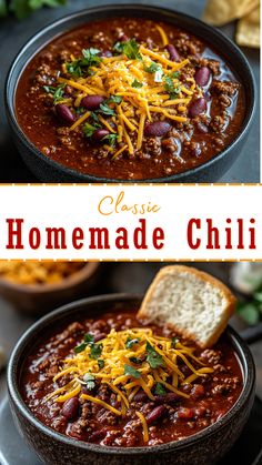 Soup Recipes: Classic Homemade Chili Best Chili Recipe Award Winning, Chili Ground Beef, Thick Chili, Ground Beef Chili Recipe, Dutch Oven Chili Recipe, Beanless Chili Recipe, Crockpot Chili Recipe, Homemade Mozzarella Sticks, Classic Chili Recipe