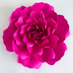 a large pink flower sitting on top of a white wall