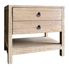 a wooden table with two drawers on one side and an open drawer on the other