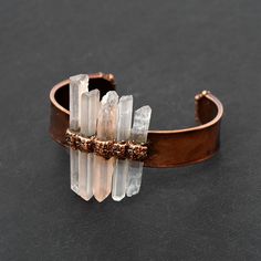 Natural Pencil Crystal Gemstone Copper Antique Plated Adjustable Cuff Bracelet Raw Tourmaline Jewelry, Raw Stone Bracelet, Brass Polish, Long Bracelet, Fluorite Bracelet, Wedding Necklace Set, Bracelet Stone, Viking Bracelet, Bracelet Minimalist