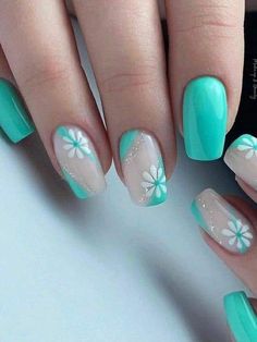 Aqua Nails, April Nails, Nails Dip, Fingernail Designs, Manicure Nail Designs, Gel Nail Art Designs, Fancy Nails Designs, Nails Green