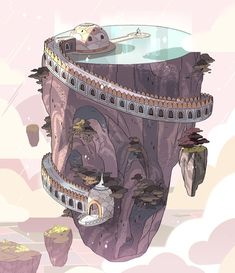 a drawing of a castle on top of a cliff