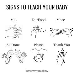 the signs to teach your baby how to use their hand gestures for feeding and giving