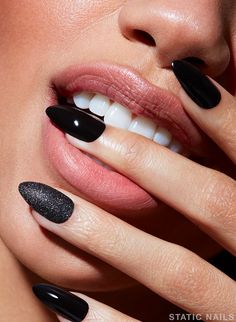 Black Nails With Glitter, Black Nail Art, Pink Gel, White Nail, Coffin Nails Designs, Manicure E Pedicure, Matte Nails, Acrylic Nail Designs, Black Nails