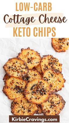 low - carb cottage cheese keto chips on parchment paper with text overlay