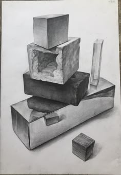 a pencil drawing of different shapes and sizes