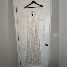 Nwt! Perfect Condition. Beautiful For A Bride On A Bachelorette White Lace Bodysuit, White Lace Maxi Dress, Beaded Maxi Dress, White Lace Maxi, Tulle Maxi Dress, Sleeveless Sweater Dress, Sweater Maxi Dress, Velvet Maxi Dress, Bodysuit Dress