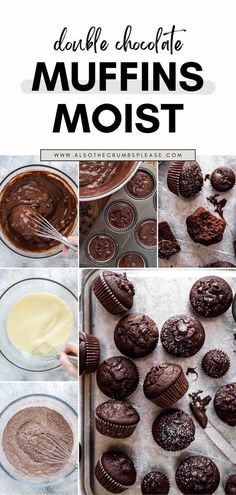 chocolate muffins are being made in the oven and then topped with frosting