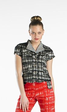 Part of the series of Terrier Tops comes the Fox Terrier Shirt in an alert black & white chisel-like tartan of cotton/spandex. Featuring front bottom opening, standup back collar, fitted front, short sleeves and comes just under the waist. Just like the Fox Terrier a fearless shirt for either the boardroom or leisure... Fearless Shirt, Fox Terrier, Front Bottoms, The Fox