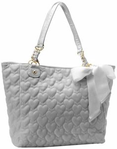 Betsey Johnson Mine & Yours Grey Gray Quilted Hearts Love Tote Handbag Bag Bow Quilted Hearts, Quilted Totes, Heart Bag, Swag Style, Best Bags