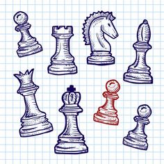 hand drawn chess pieces on lined paper